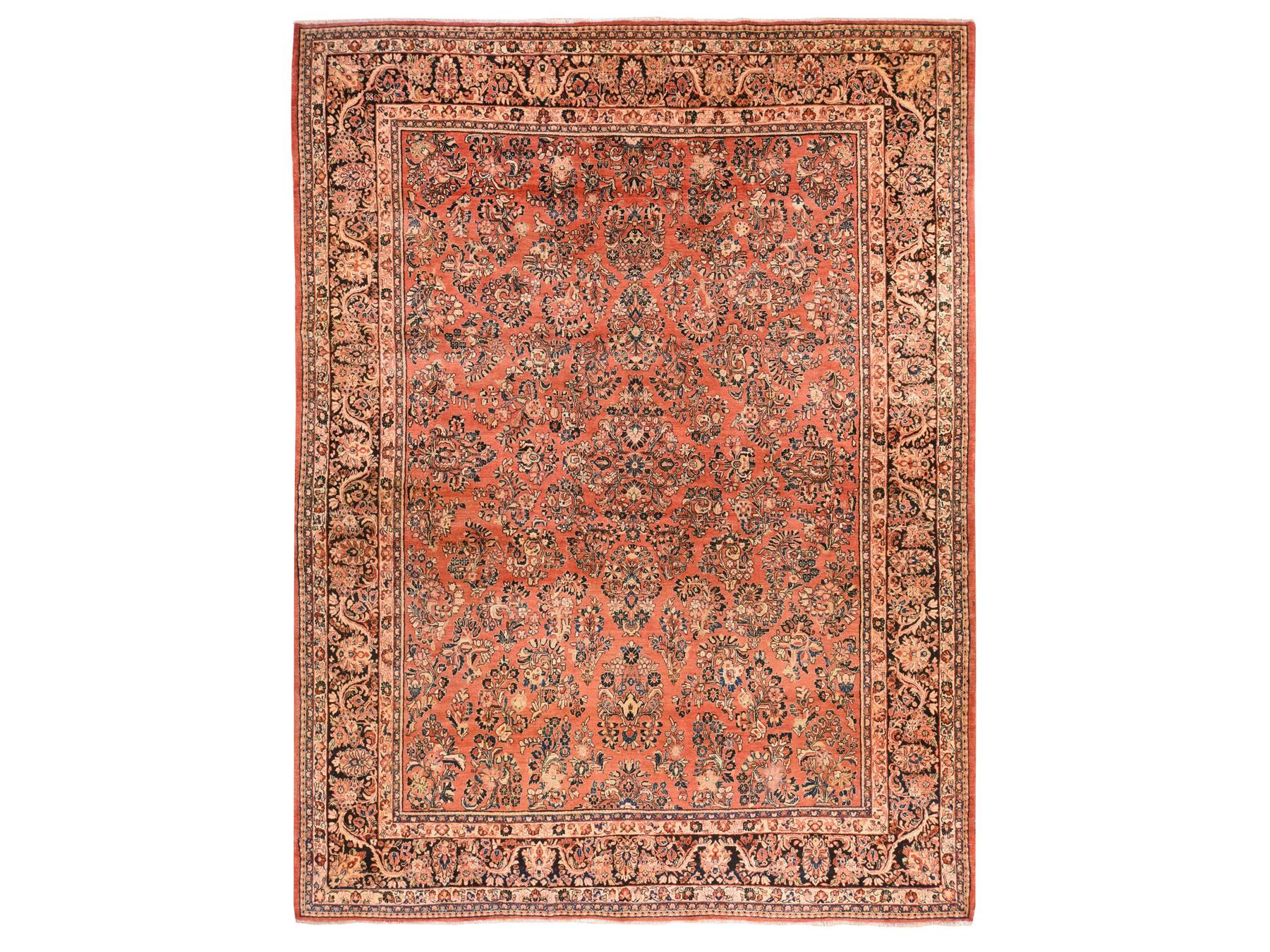 10'3"x13'5" Coral Pink, Antique Persian Sarouk, 100% Wool, Hand Knotted, Thick and Plush, Full Pile, Soft and Clean, Oriental Rug HR78606