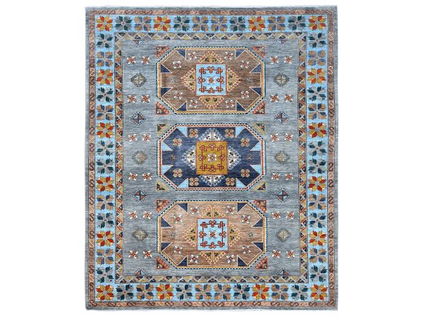 9'x11'9" Gray Armenian Inspired Caucasian Design, 200 KPSI Denser Weave, Hand Knotted, Natural Dyes Ghazni Wool Oriental Rug HR81273