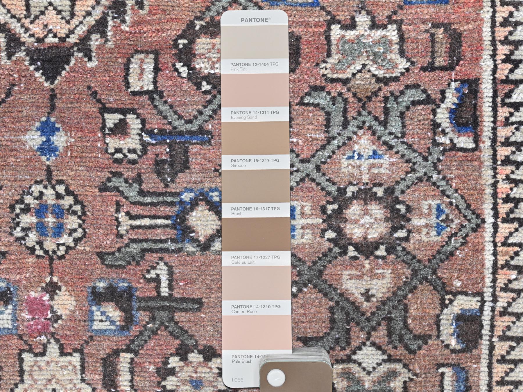 3'4"x10' Almond Brown, Vintage Persian Hamadan with Geometric Medallion, Pure Wool Hand Knotted, Clean, Cropped Thin, Wide Runner Oriental Rug HR81851 - Image 4