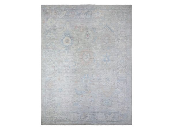 12'x15'5" Misty Gray, Afghan Angora Oushak with Faded Out Leaf Design, Hand Knotted, 100% Wool, XL, Oversized, Oriental Rug HR88136
