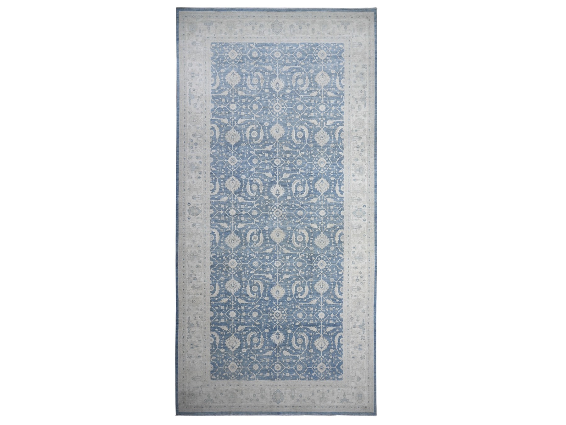 9'10"x20'3" Marlin Blue With Alabaster White, Hand Knotted, 100% Wool, Long and Narrow Oversized Peshawar With Sultanabad Design, Oriental Rug HR89473