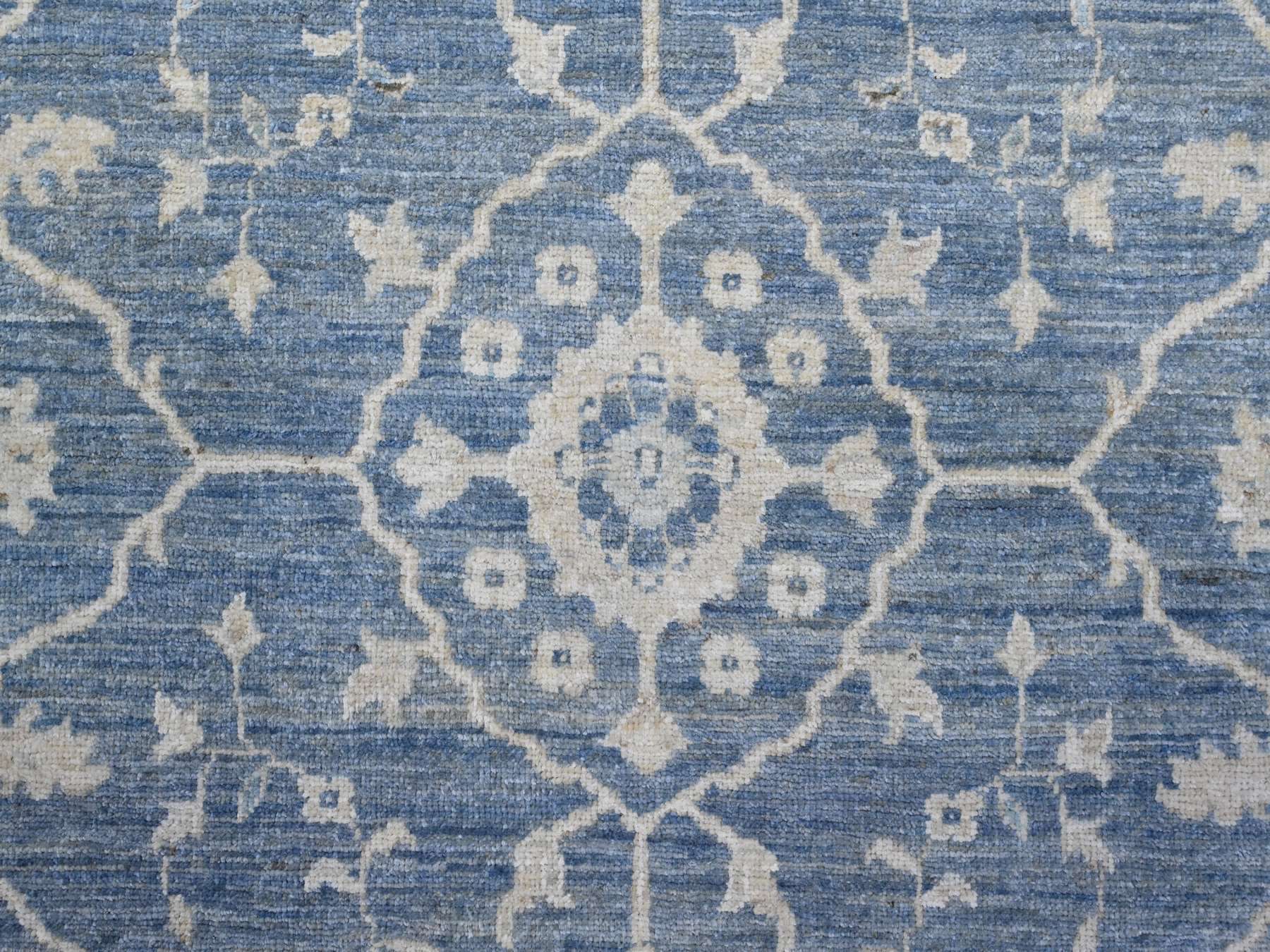 9'10"x20'3" Marlin Blue With Alabaster White, Hand Knotted, 100% Wool, Long and Narrow Oversized Peshawar With Sultanabad Design, Oriental Rug HR89473 - Image 8