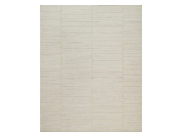 8'1"x10'1" Lace White, Hand Knotted, Modern, Piled Flat Weave, Tone on Tone, Textured, Undyed Natural Wool, Oriental Rug HR92147