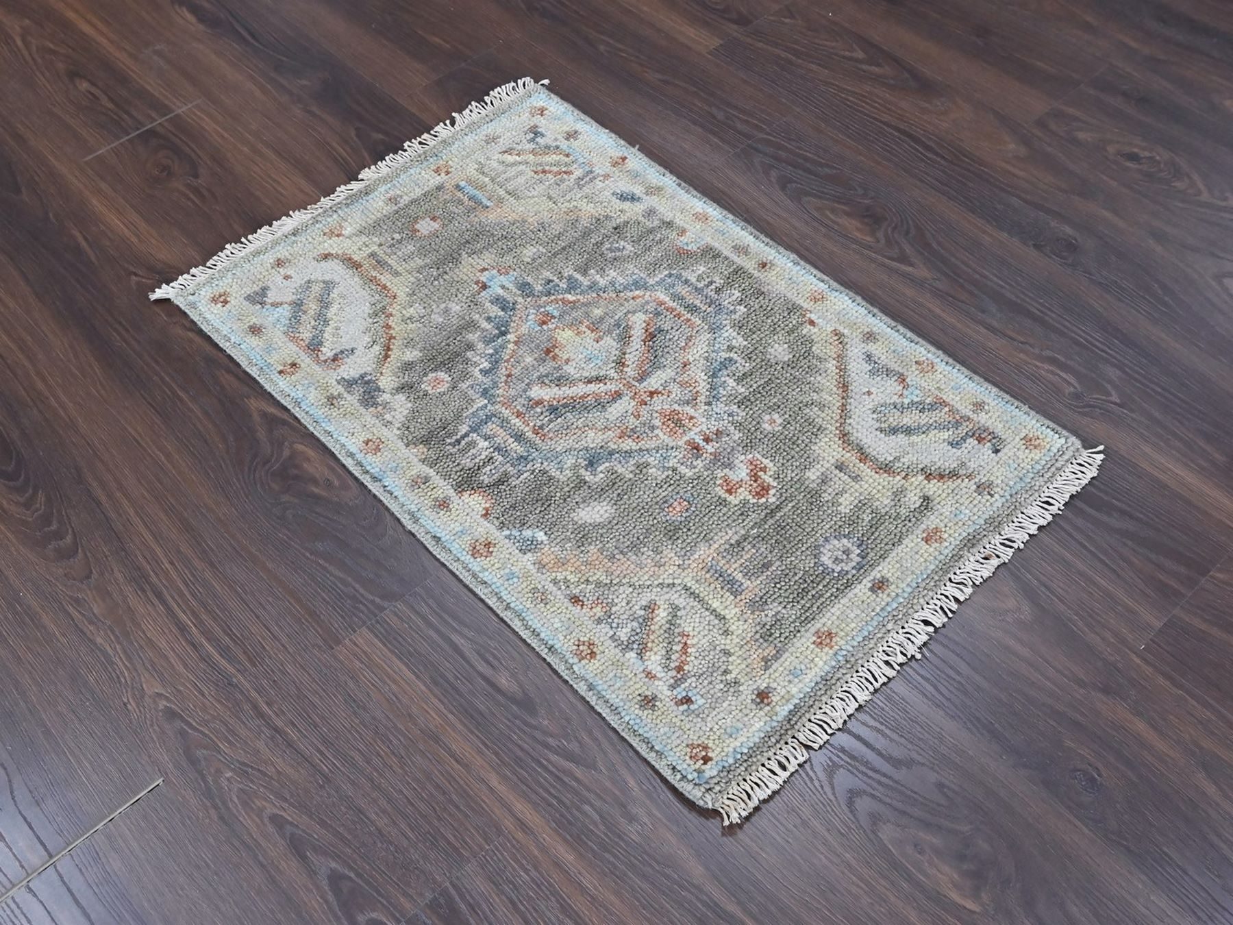 2'x3' Sage Green, Supple Collection, Oushak Design, Soft and Velvety Wool, Hand Knotted, Vegetable Dyes, Mat, Sample, Oriental Rug HR10468 - Image 2