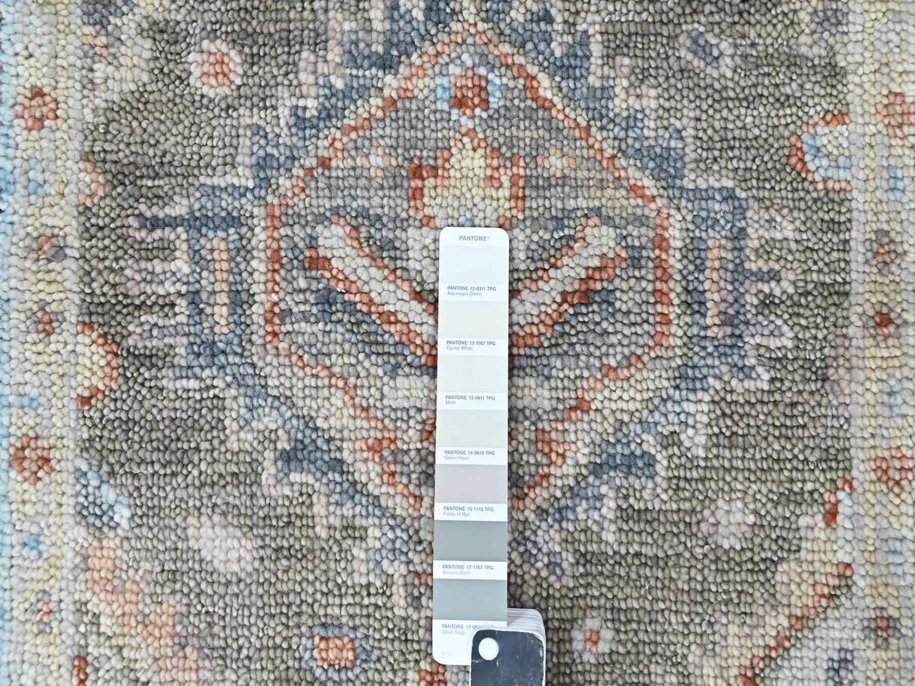 2'x3' Sage Green, Supple Collection, Oushak Design, Soft and Velvety Wool, Hand Knotted, Vegetable Dyes, Mat, Sample, Oriental Rug HR10468 - Image 3