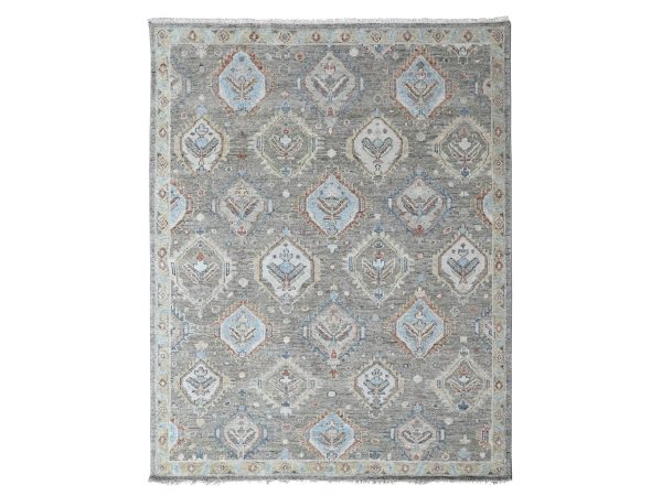 8'x9'9" Sage Green, Supple Collection, Oushak All Over Design, Soft and Velvety Wool, Hand Knotted, Vegetable Dyes, Oriental Rug HR10470