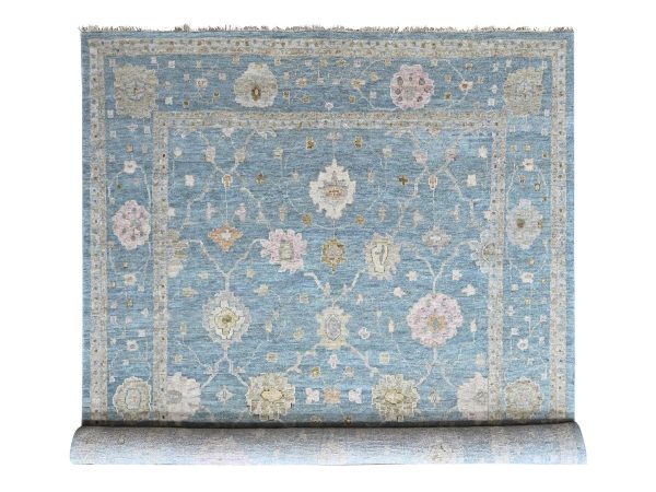 12'x14'10" Stone Blue, Hand Knotted, Supple Collection, Oushak All Over Design, Luxurious Wool, Vegetable Dyes, XL, Oversized, Oriental Rug HR10478