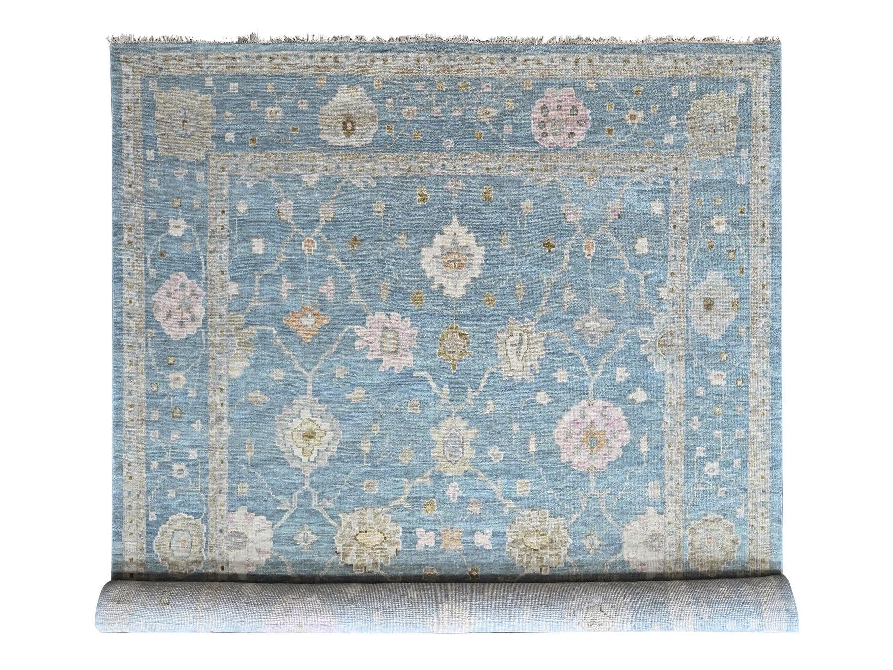 12'x14'10" Stone Blue, Hand Knotted, Supple Collection, Oushak All Over Design, Luxurious Wool, Vegetable Dyes, XL, Oversized, Oriental Rug HR10478