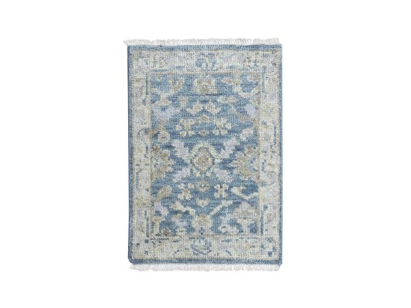 2'x3' Aegean Blue, Oushak All Over Design, Supple Collection, Hand Knotted, Shiny and Vibrant Wool, Vegetable Dyes, Mat, Sample, Oriental Rug HR10480