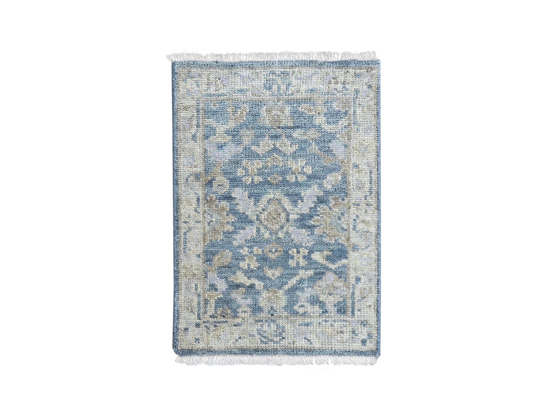 2'x3' Aegean Blue, Oushak All Over Design, Supple Collection, Hand Knotted, Shiny and Vibrant Wool, Vegetable Dyes, Mat, Sample, Oriental Rug HR10480