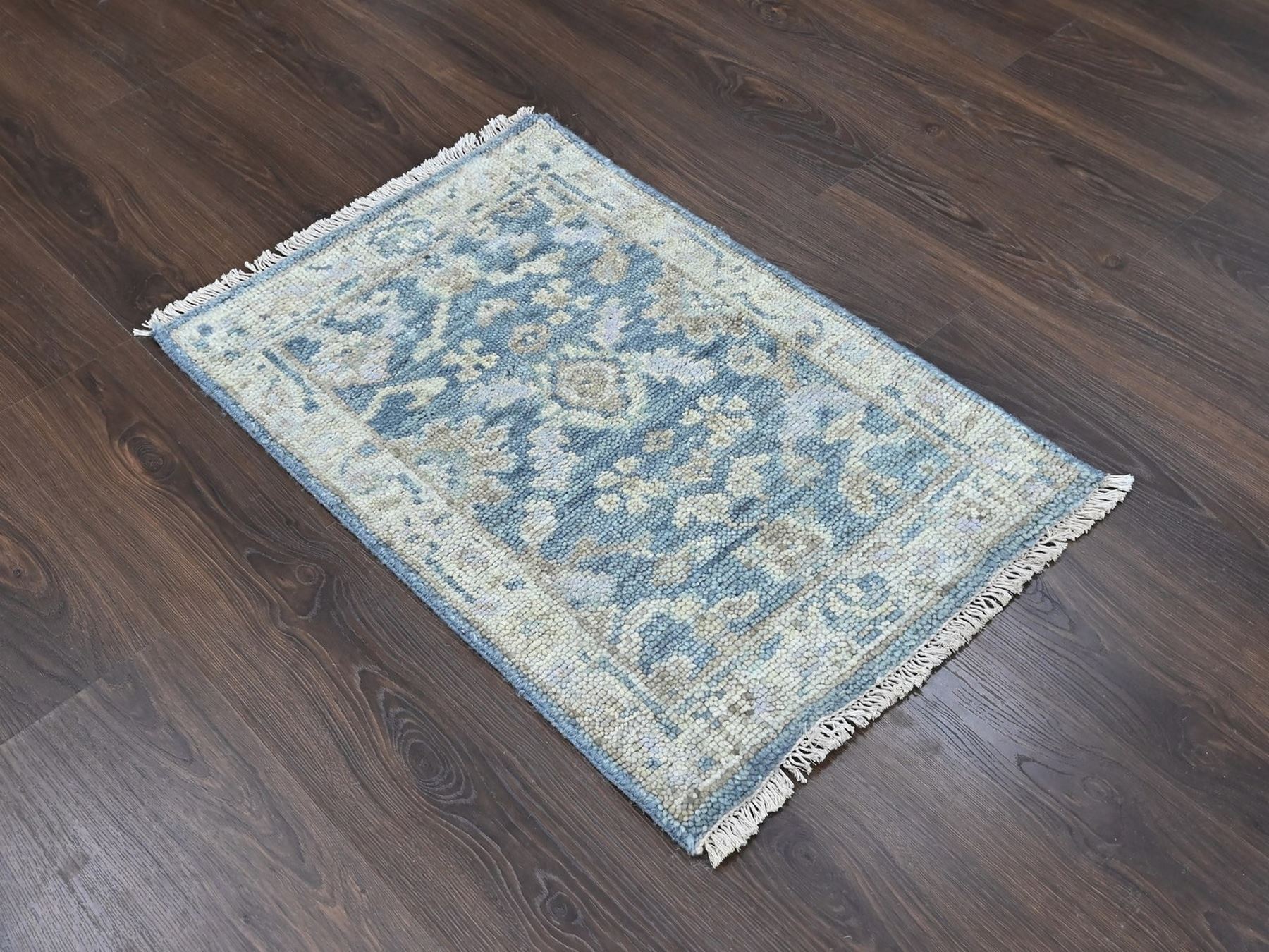 2'x3' Aegean Blue, Oushak All Over Design, Supple Collection, Hand Knotted, Shiny and Vibrant Wool, Vegetable Dyes, Mat, Sample, Oriental Rug HR10480 - Image 2