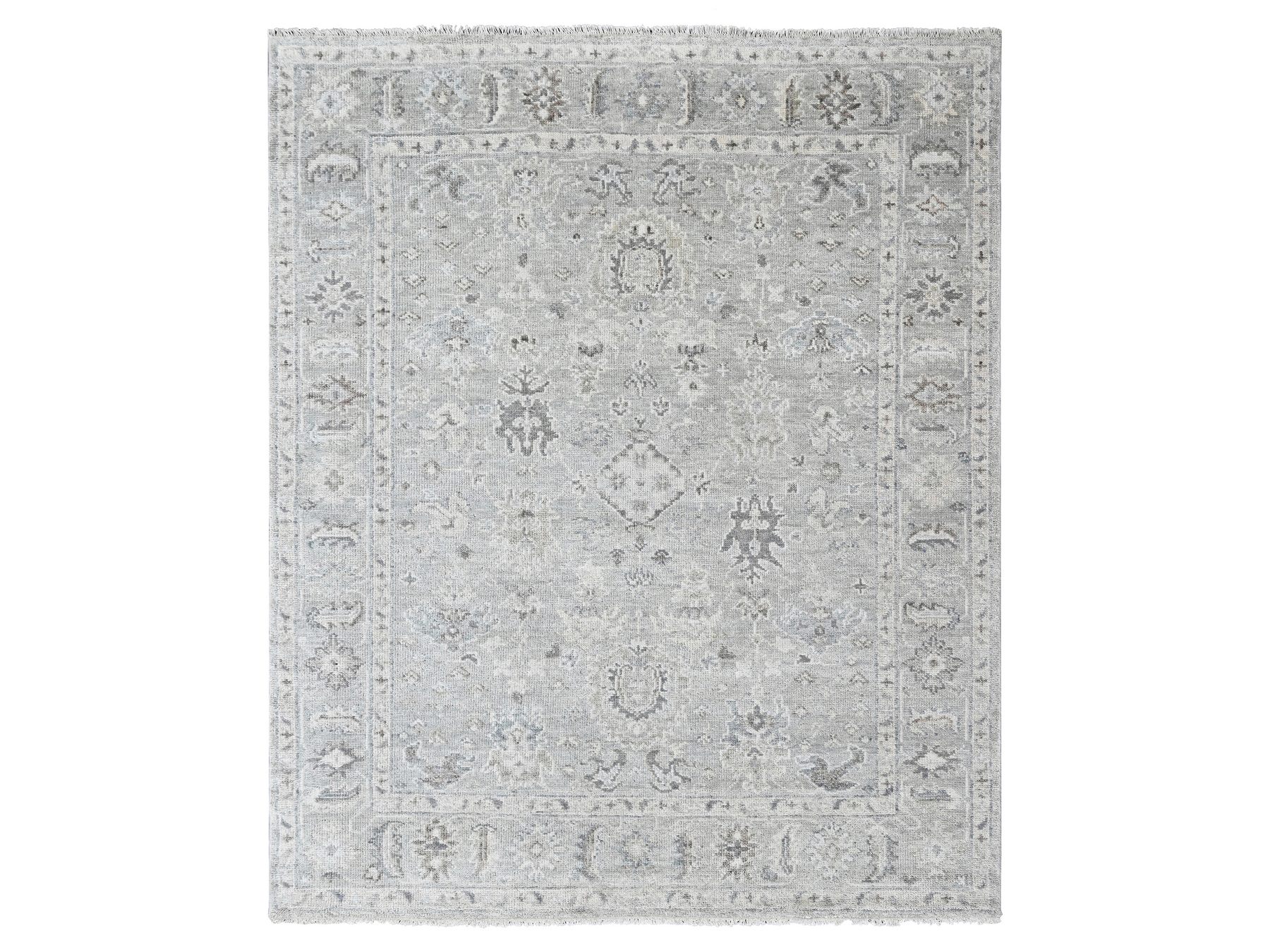 8'1"x10' Spanish Gray, Supple Collection, Oushak All Over Design, Hand Knotted, Shiny Wool Pile, Vegetable Dyes, Oriental Rug HR10486