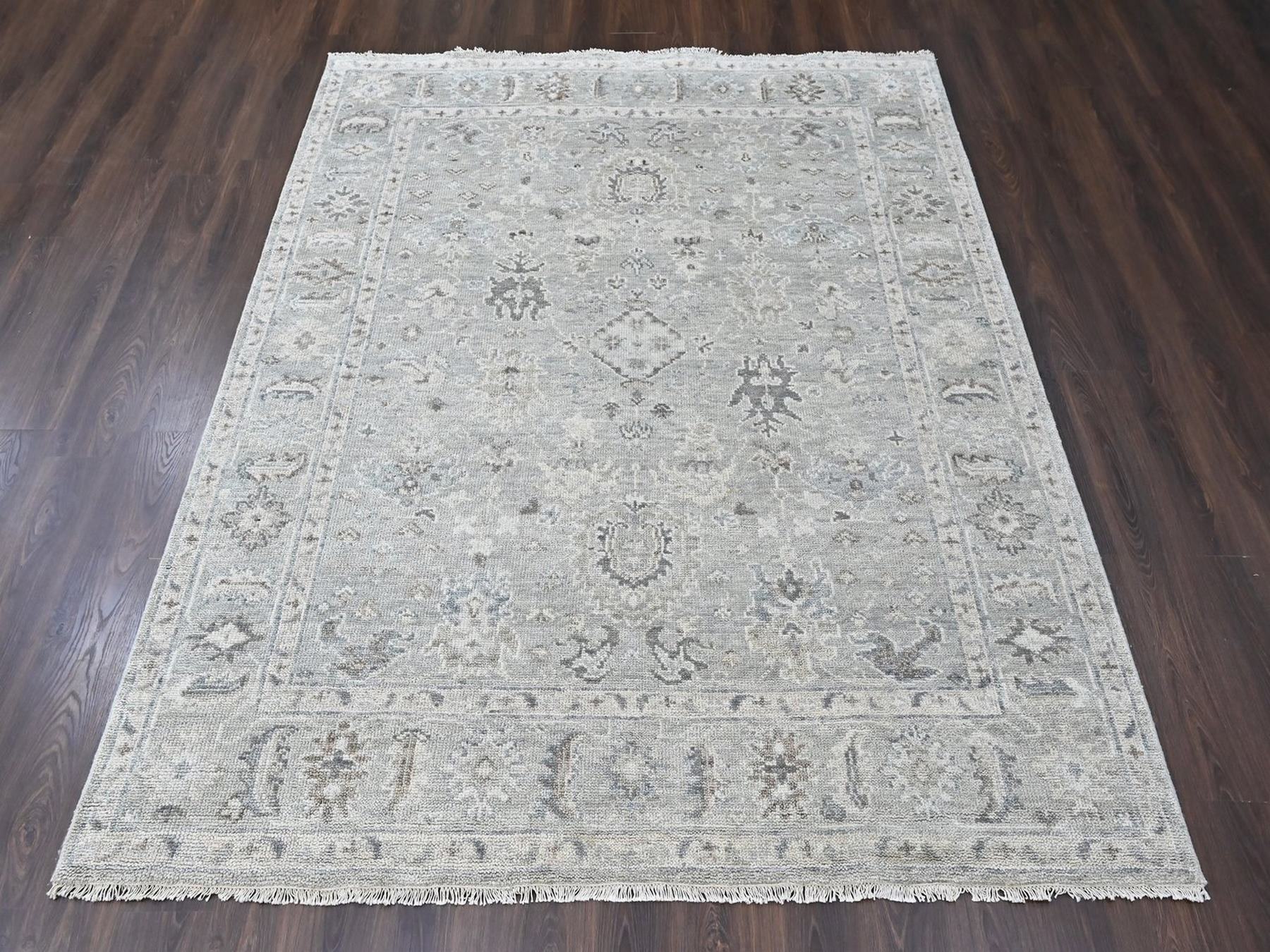 8'1"x10' Spanish Gray, Supple Collection, Oushak All Over Design, Hand Knotted, Shiny Wool Pile, Vegetable Dyes, Oriental Rug HR10486 - Image 2