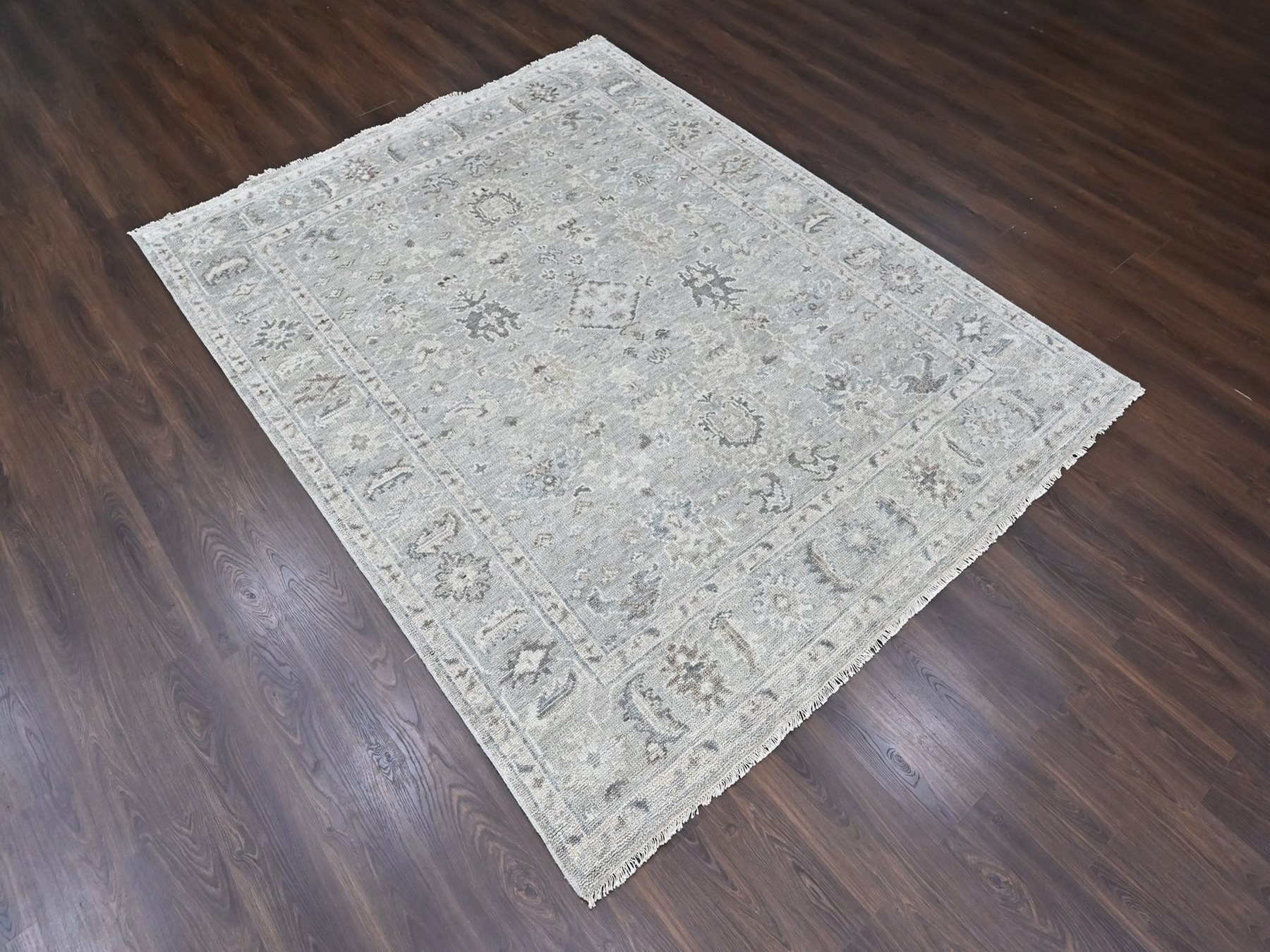 8'1"x10' Spanish Gray, Supple Collection, Oushak All Over Design, Hand Knotted, Shiny Wool Pile, Vegetable Dyes, Oriental Rug HR10486 - Image 3