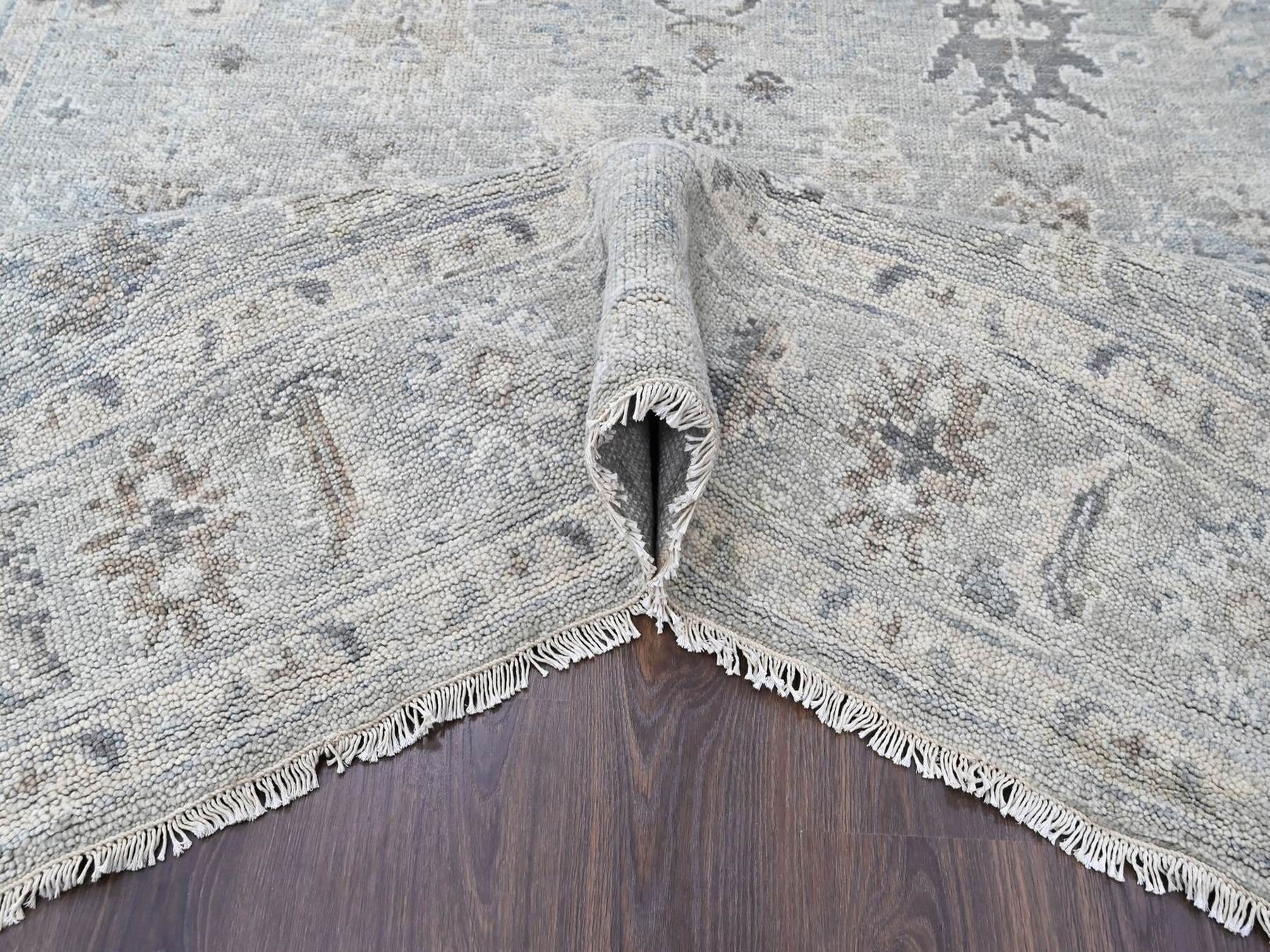 8'1"x10' Spanish Gray, Supple Collection, Oushak All Over Design, Hand Knotted, Shiny Wool Pile, Vegetable Dyes, Oriental Rug HR10486 - Image 5