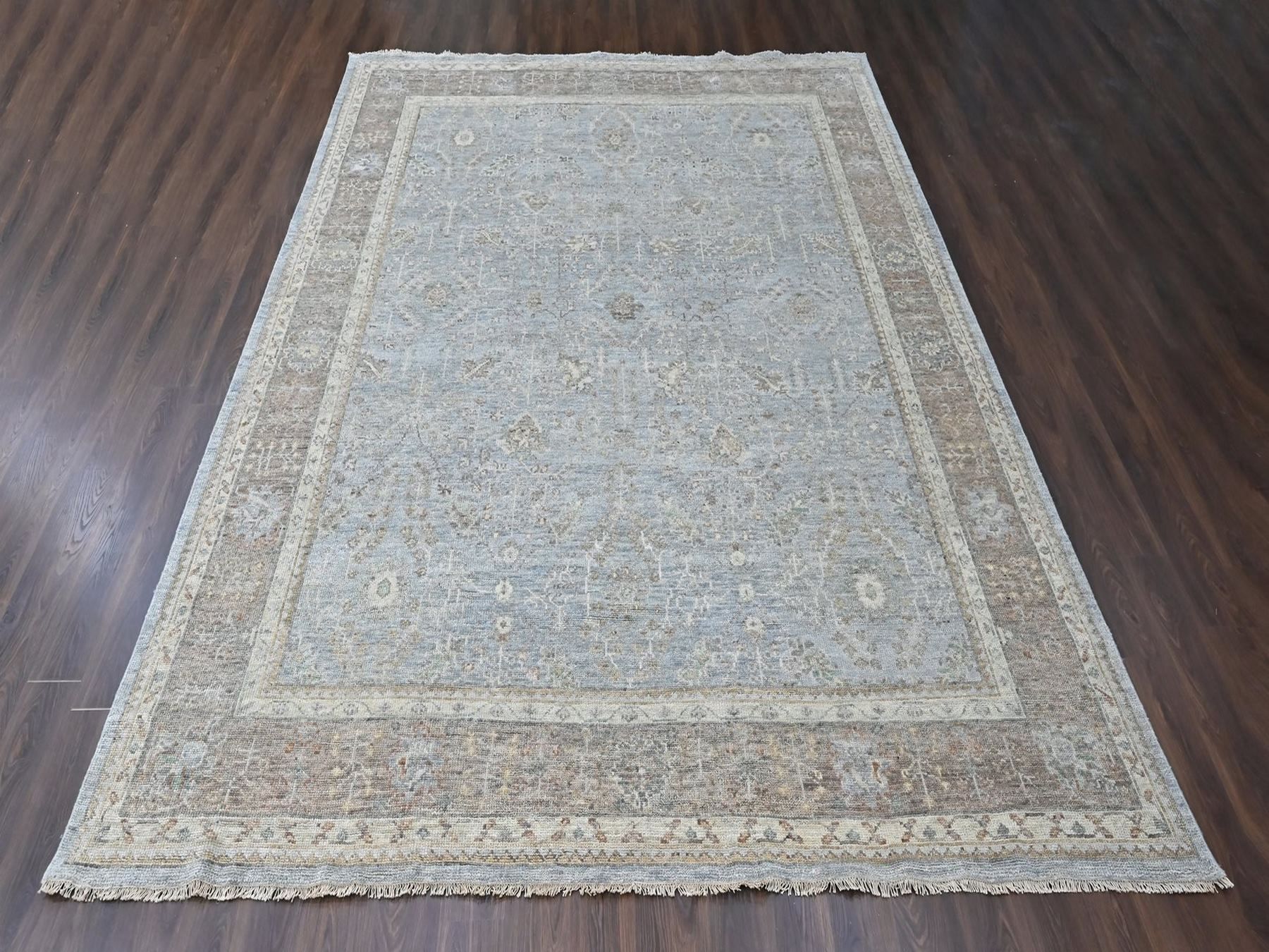 11'10"x14'9" Misty Gray, Supple Collection, Oushak All Over Design, Hand Knotted, Shiny Wool Pile, Vegetable Dyes, XL, Oversized, Oriental Rug HR10493 - Image 2