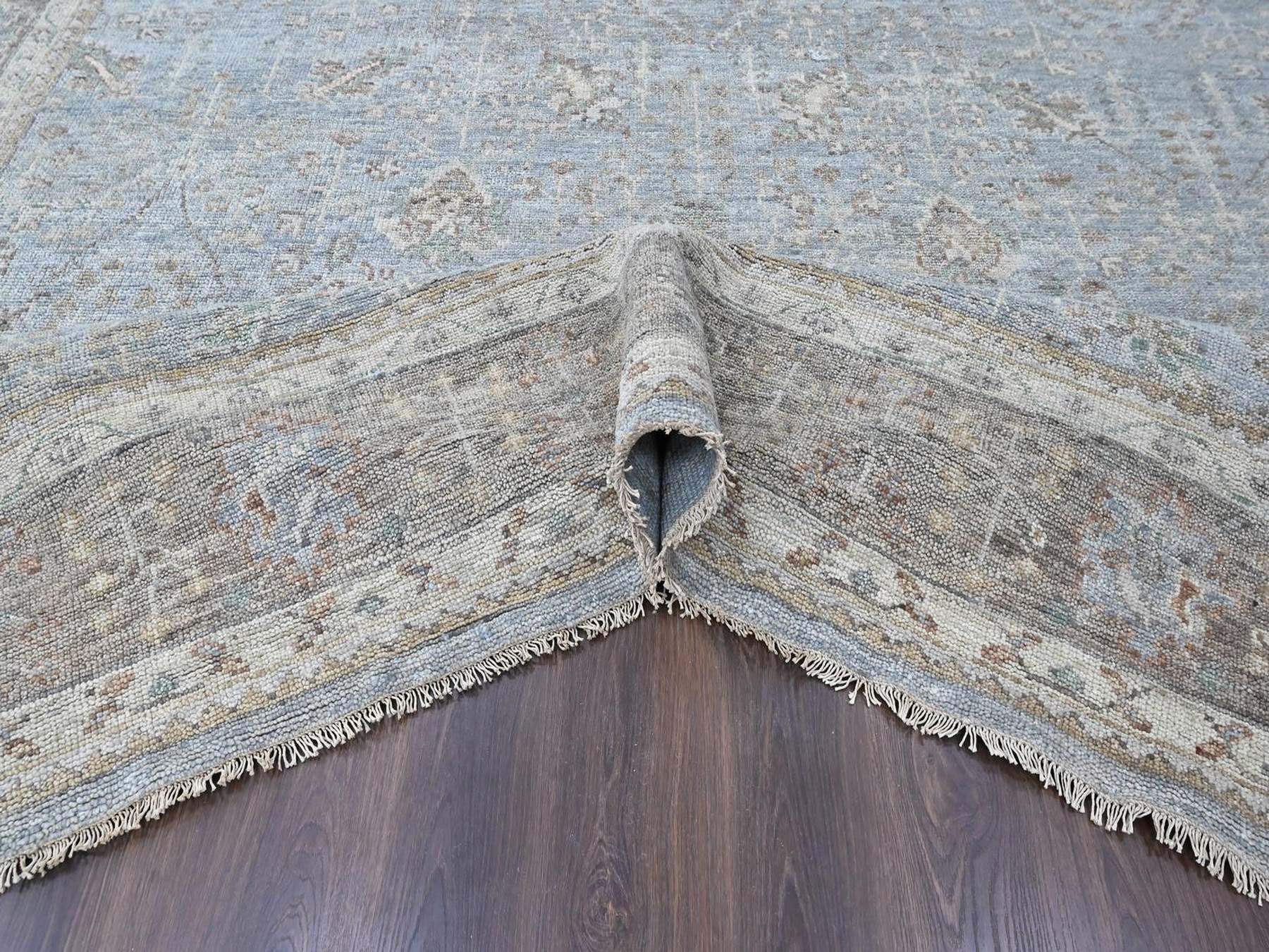 11'10"x14'9" Misty Gray, Supple Collection, Oushak All Over Design, Hand Knotted, Shiny Wool Pile, Vegetable Dyes, XL, Oversized, Oriental Rug HR10493 - Image 5