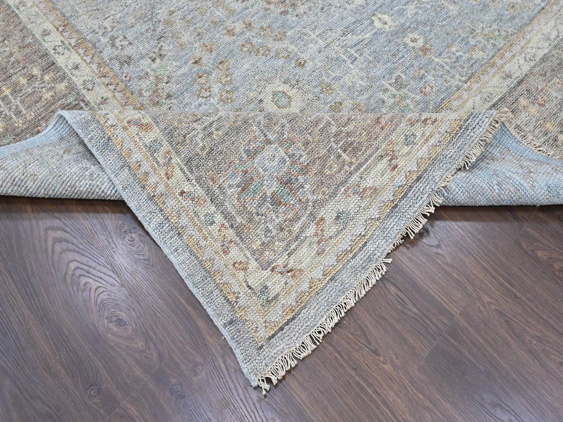 11'10"x14'9" Misty Gray, Supple Collection, Oushak All Over Design, Hand Knotted, Shiny Wool Pile, Vegetable Dyes, XL, Oversized, Oriental Rug HR10493 - Image 6