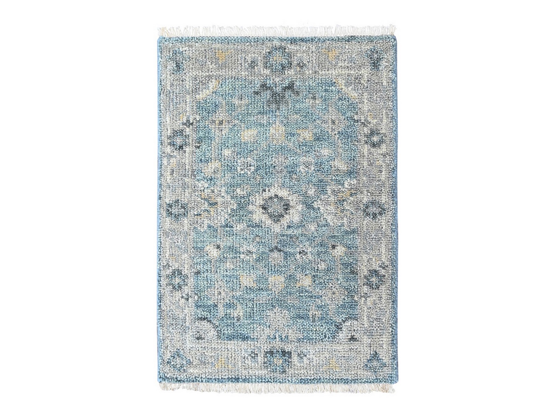 2'x3' Powder Blue, Oushak Design, Supple Collection, Hand Knotted, Shiny Wool Pile, Vegetable Dyes, Mat, Sample, Oriental Rug HR10495