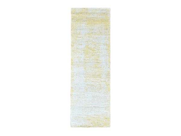 2'6"x8' Macaroon Yellow, Textured Pile, Hand Loomed, Wool and Plant Based Silk, Modern Design, Narrow Runner, Oriental Rug HR10506