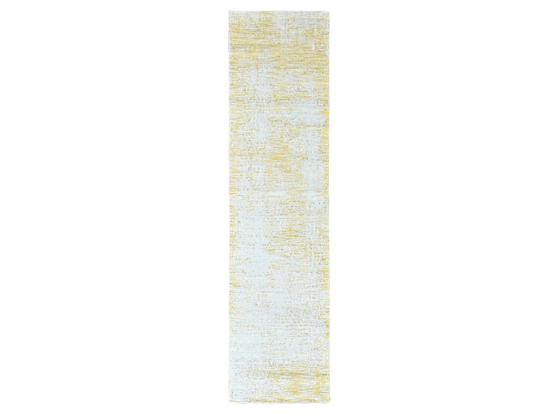 2'6"x10' Macaroon Yellow, Wool and Plant Based Silk, Hand Loomed, Textured Pile, Modern Design, Narrow Runner, Oriental Rug HR10507