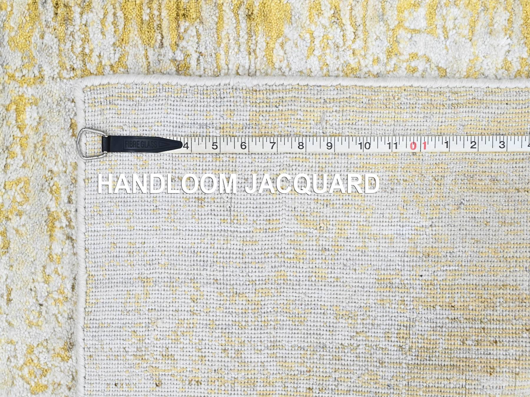 2'6"x10' Macaroon Yellow, Wool and Plant Based Silk, Hand Loomed, Textured Pile, Modern Design, Narrow Runner, Oriental Rug HR10507 - Image 8