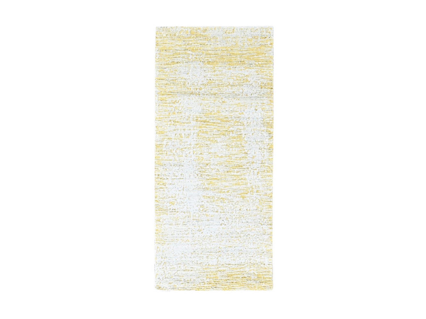 2'7"x6' Macaroon Yellow, Hand Loomed, Wool and Plant Based Silk, Textured Pile, Modern Design, Narrow Runner, Oriental Rug HR10508