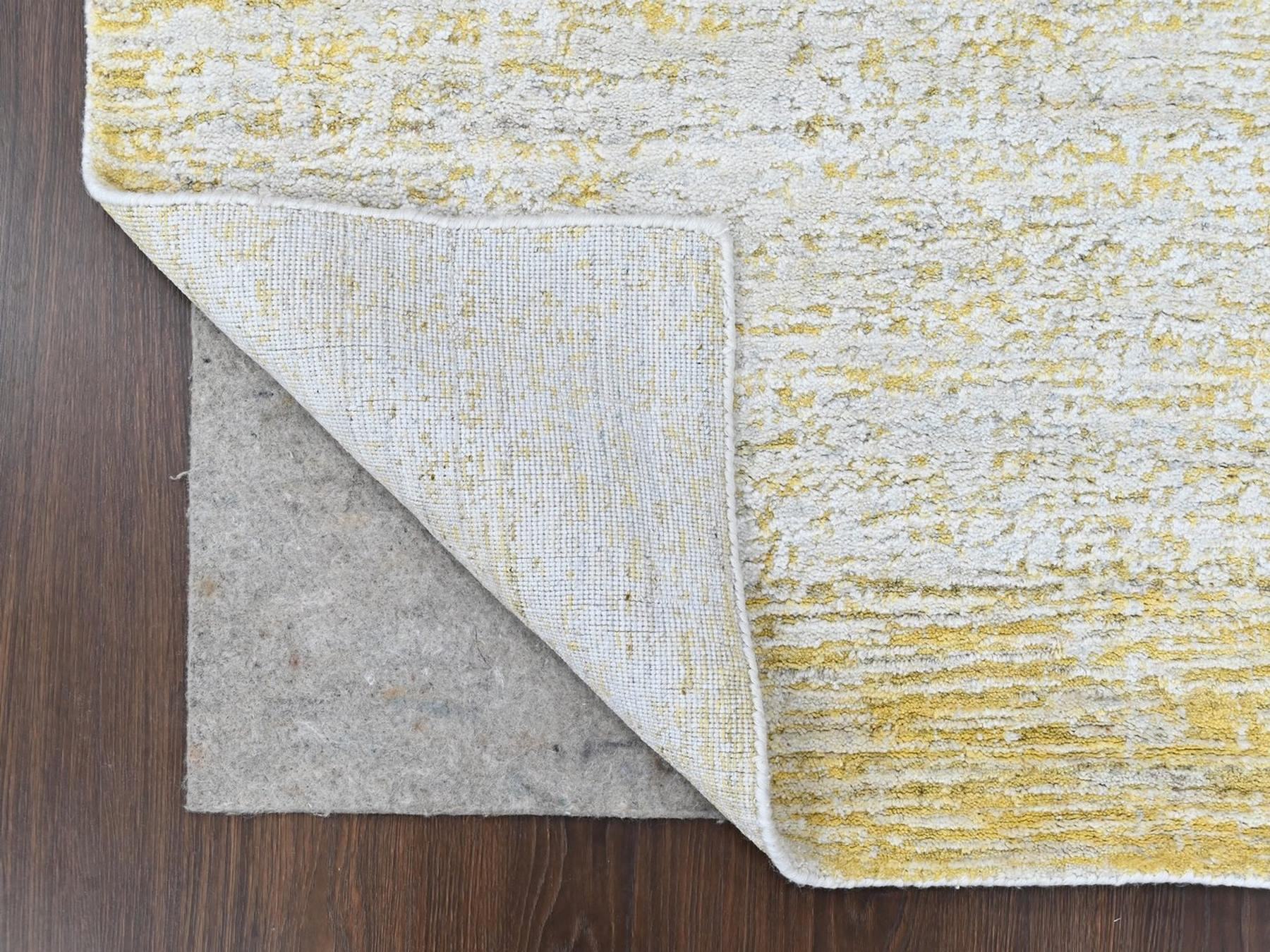 2'7"x6' Macaroon Yellow, Hand Loomed, Wool and Plant Based Silk, Textured Pile, Modern Design, Narrow Runner, Oriental Rug HR10508 - Image 3