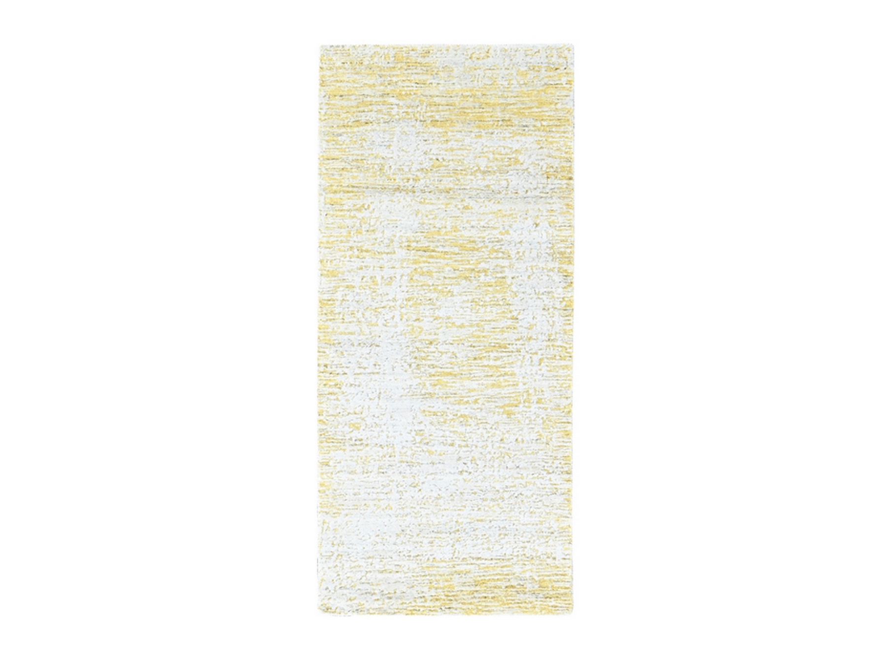 2'7"x6'1" Macaroon Yellow, Hand Loomed, Wool and Plant Based Silk, Textured Pile, Modern Design, Narrow Runner, Oriental Rug HR10509