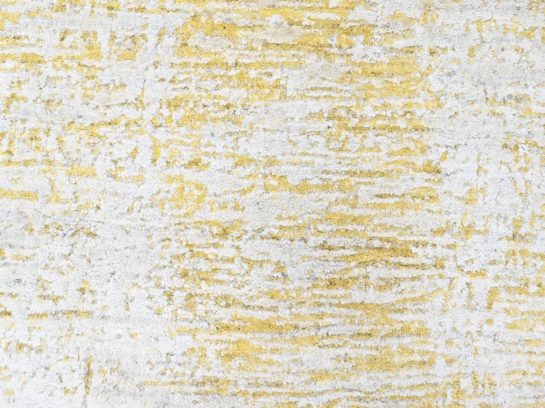2'7"x6'1" Macaroon Yellow, Hand Loomed, Wool and Plant Based Silk, Textured Pile, Modern Design, Narrow Runner, Oriental Rug HR10509 - Image 5