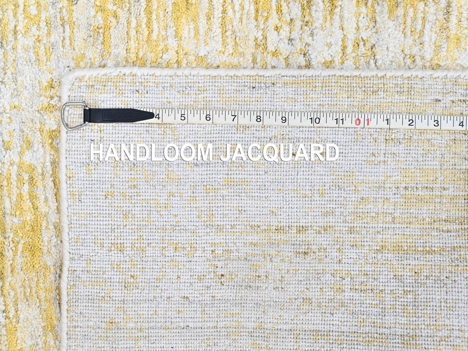 2'7"x6'1" Macaroon Yellow, Hand Loomed, Wool and Plant Based Silk, Textured Pile, Modern Design, Narrow Runner, Oriental Rug HR10509 - Image 8