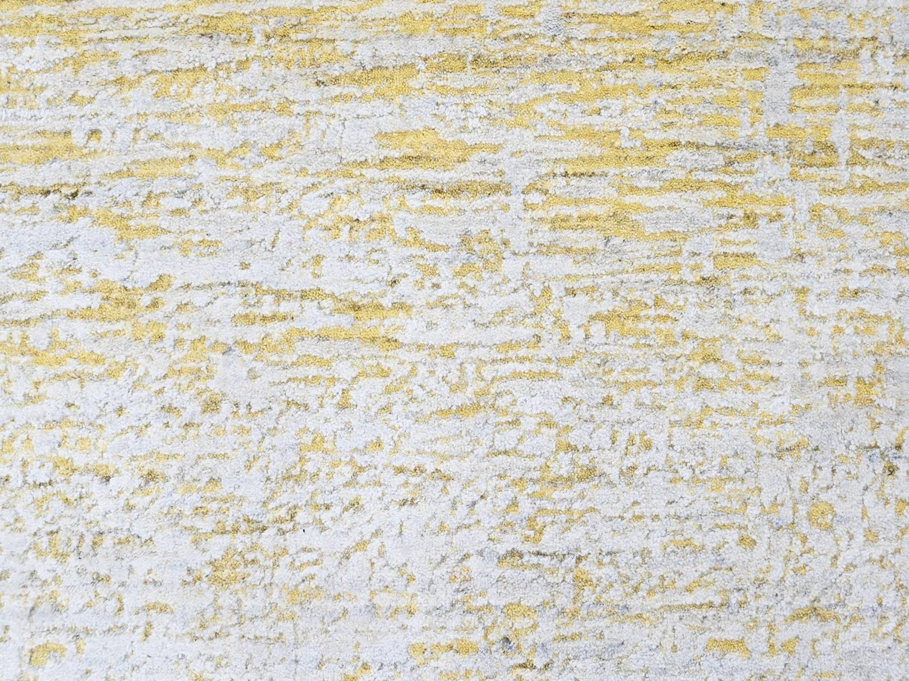 9'1"x12'1" Macaroon Yellow, Wool and Plant Based Silk, Textured Pile, Hand Loomed, Modern Design, Oriental Rug HR10513 - Image 8