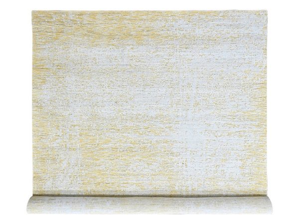 10'x14' Macaroon Yellow, Wool and Plant Based Silk, Hand Loomed, Textured Pile, Modern Design, Oriental Rug HR10515
