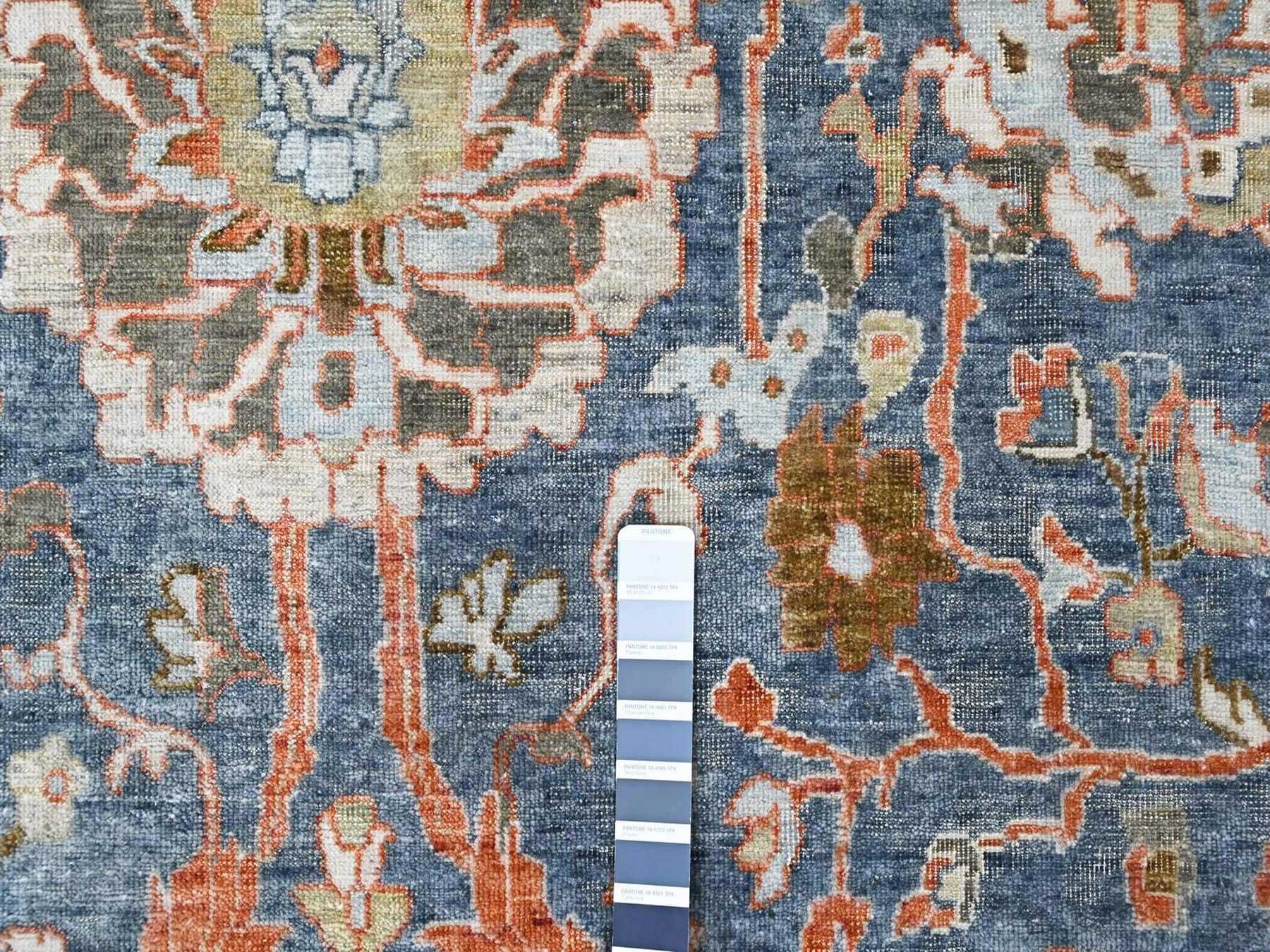 9'6"x13'5" Aegean Blue, Zero Pile, Distressed, Sultanabad with All Over Design, Shaved Low, Vegetable Dyes, Hand Knotted, 100% Wool, Oriental Rug HR10531 - Image 7