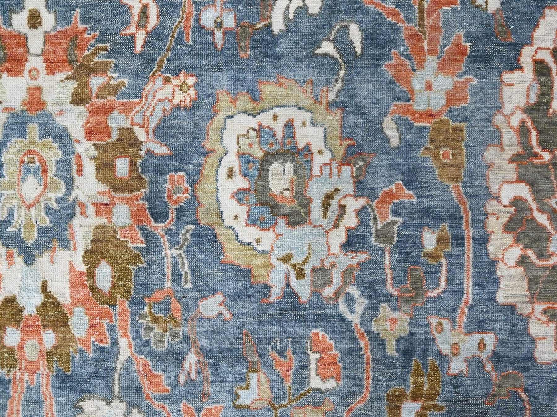 9'6"x13'5" Aegean Blue, Zero Pile, Distressed, Sultanabad with All Over Design, Shaved Low, Vegetable Dyes, Hand Knotted, 100% Wool, Oriental Rug HR10531 - Image 8