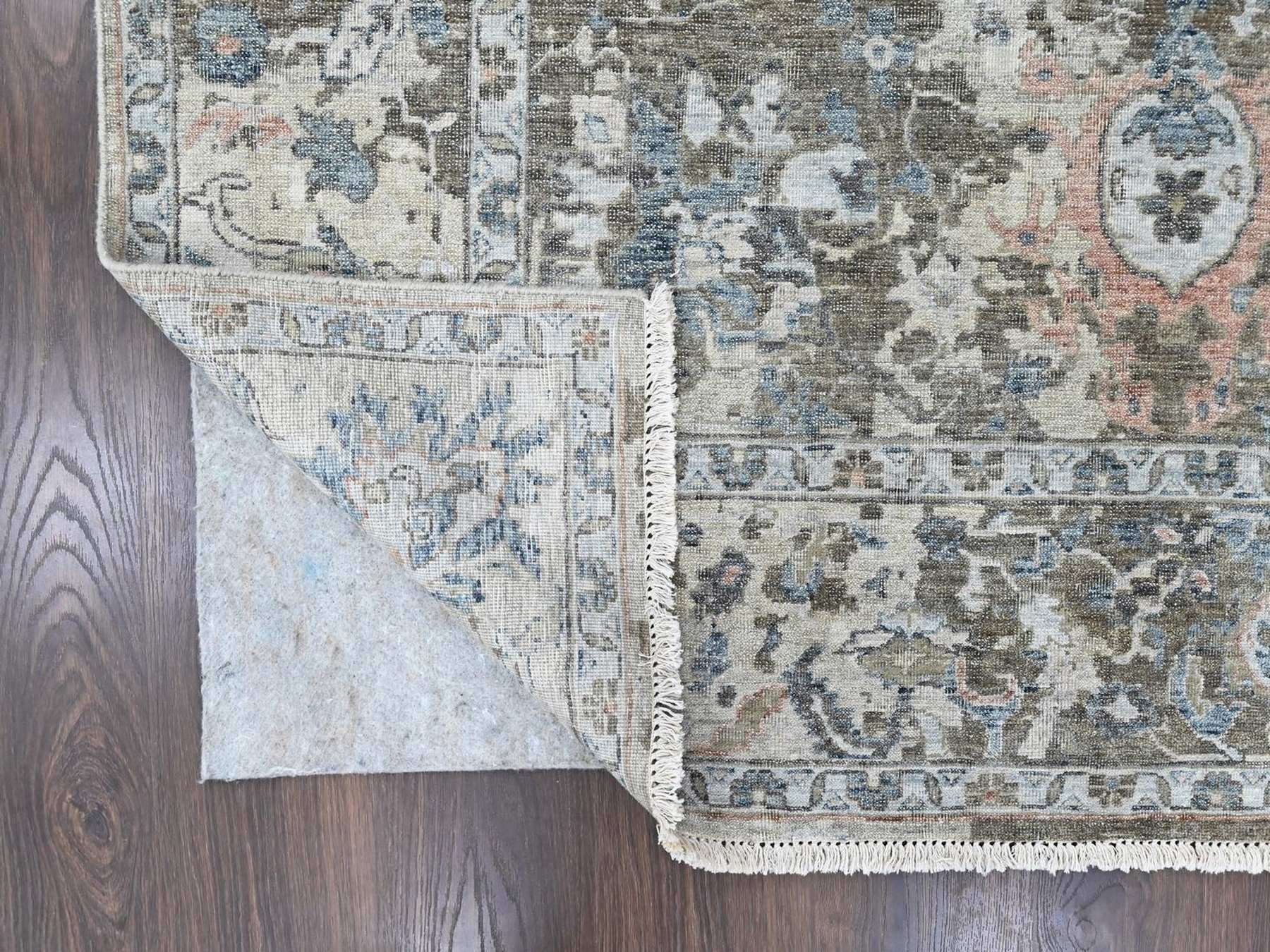 8'4"x11'4" Aegean Blue, Broken and Erased Persian Design, Zero Pile, Distressed, Sheared Low, Vegetable Dyes, Hand Knotted, 100% Wool, Oriental Rug HR10533 - Image 4