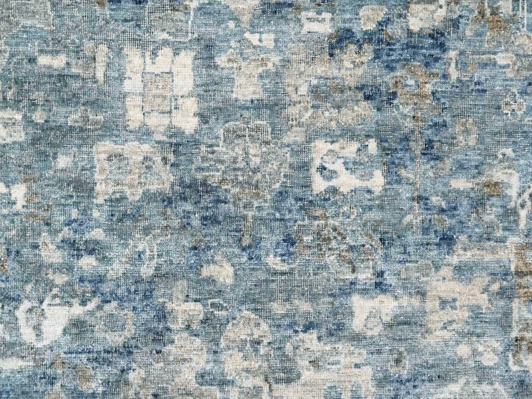9'10"x13'10" Shades of Blue, Broken and Erased Persian Design, Densely Woven, Zero Pile, Distressed, Shaved Low, Vegetable Dyes, Hand Knotted, 100% Wool, Oriental Rug HR10538 - Image 8