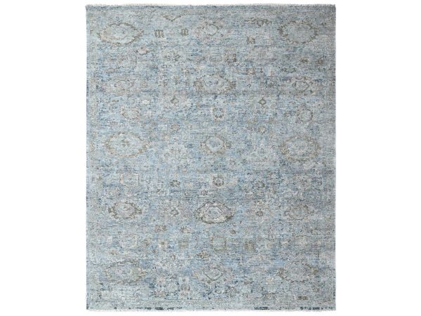 9'x11'10" Cloud Gray, Broken and Erased Persian Design, Zero Pile, Distressed, Sheared Low, Vegetable Dyes, Hand Knotted, 100% Wool, Oriental Rug HR10539