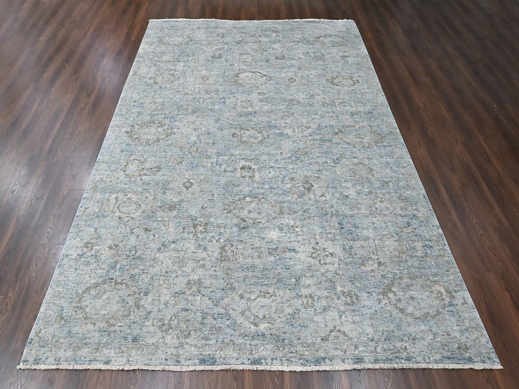 10'x14' Cloud Gray, Broken and Erased Persian Design, Hand Knotted, Zero Pile, Distressed, Sheared Low, Vegetable Dyes, 100% Wool, Oriental Rug HR10540 - Image 2