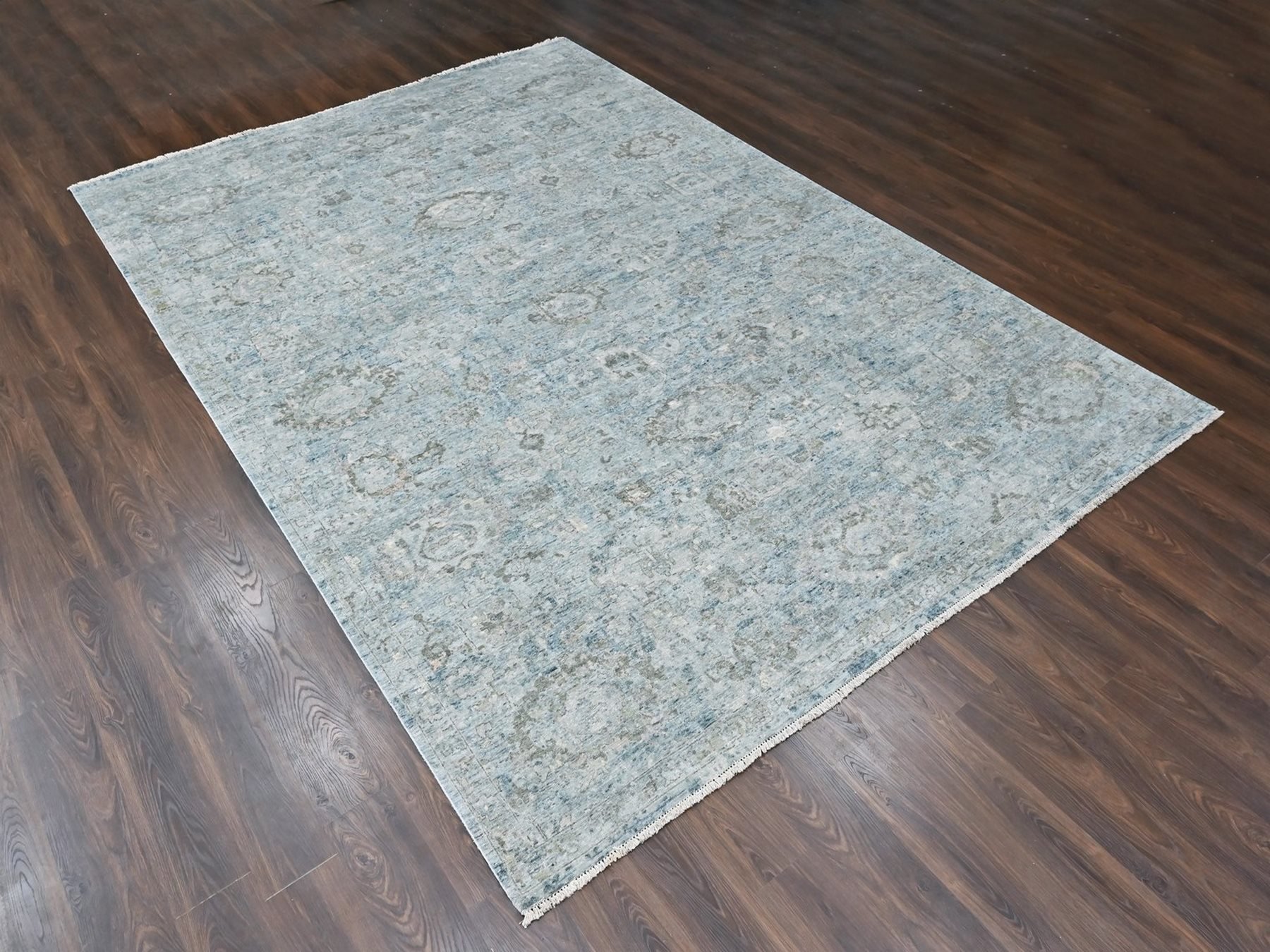 10'x14' Cloud Gray, Broken and Erased Persian Design, Hand Knotted, Zero Pile, Distressed, Sheared Low, Vegetable Dyes, 100% Wool, Oriental Rug HR10540 - Image 3