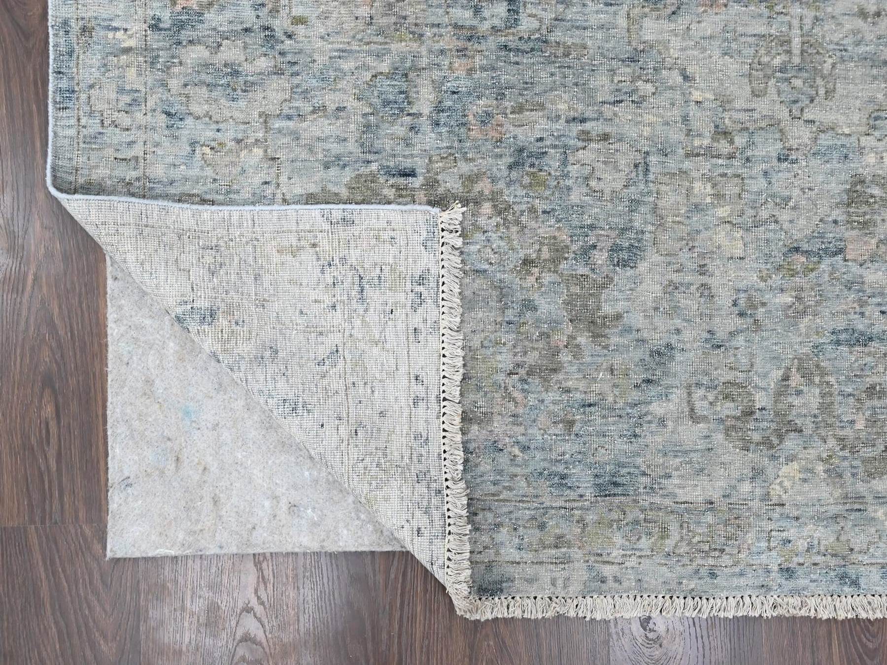 10'x14' Cloud Gray, Broken and Erased Persian Design, Hand Knotted, Zero Pile, Distressed, Sheared Low, Vegetable Dyes, 100% Wool, Oriental Rug HR10540 - Image 4