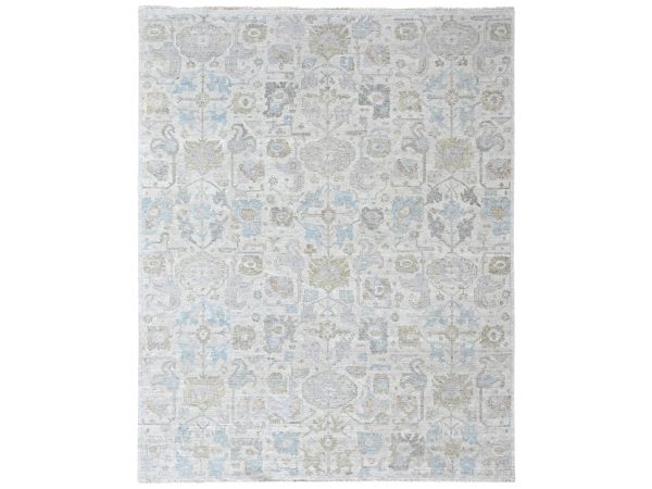 8'9"x11'10" Chiffon White, Borderless Persian Influence Design, Zero Pile, Distressed, Sheared Low, Hand Knotted, 100% Wool, Oriental Rug HR10541
