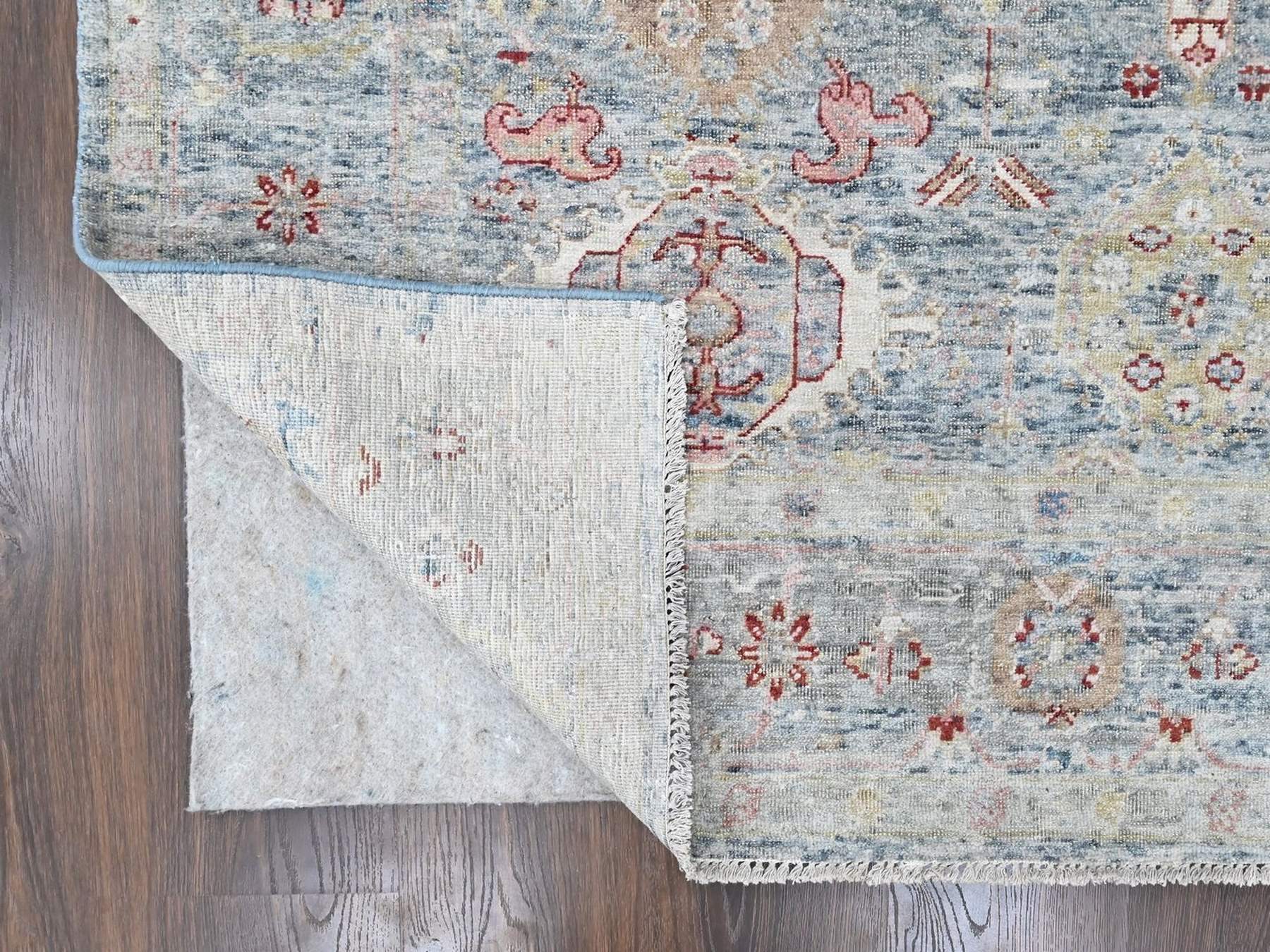 7'10"x9'10" Aegean Blue, Broken and Erased Persian Karajeh Design, Vegetable Dyes, Zero Pile, Distressed, Sheared Low, Hand Knotted, 100% Wool, Oriental Rug HR10543 - Image 4