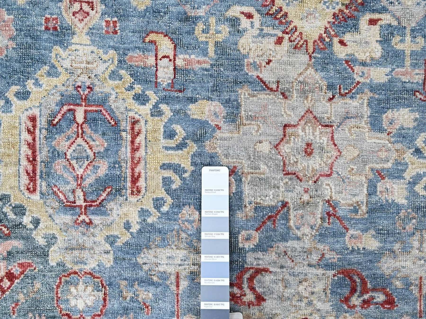 7'10"x9'10" Aegean Blue, Broken and Erased Persian Karajeh Design, Vegetable Dyes, Zero Pile, Distressed, Sheared Low, Hand Knotted, 100% Wool, Oriental Rug HR10543 - Image 7