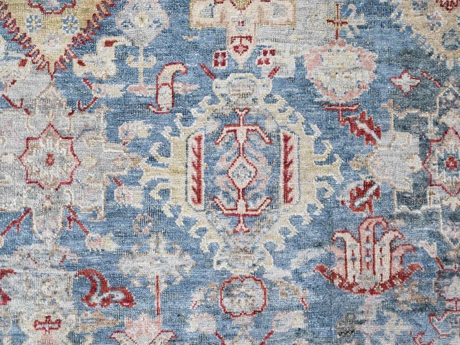 7'10"x9'10" Aegean Blue, Broken and Erased Persian Karajeh Design, Vegetable Dyes, Zero Pile, Distressed, Sheared Low, Hand Knotted, 100% Wool, Oriental Rug HR10543 - Image 8