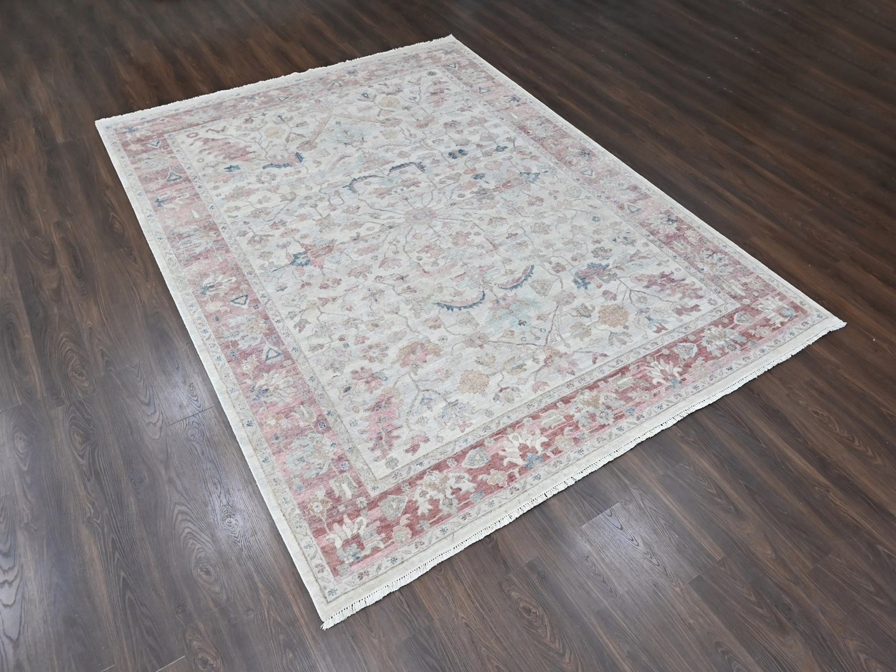 9'x11'10" Beige, Antiqued Persian Heriz All Over Design, Vegetable Dyes, Zero Pile, Distressed, Sheared Low, Hand Knotted, 100% Wool, Oriental Rug HR10545 - Image 3