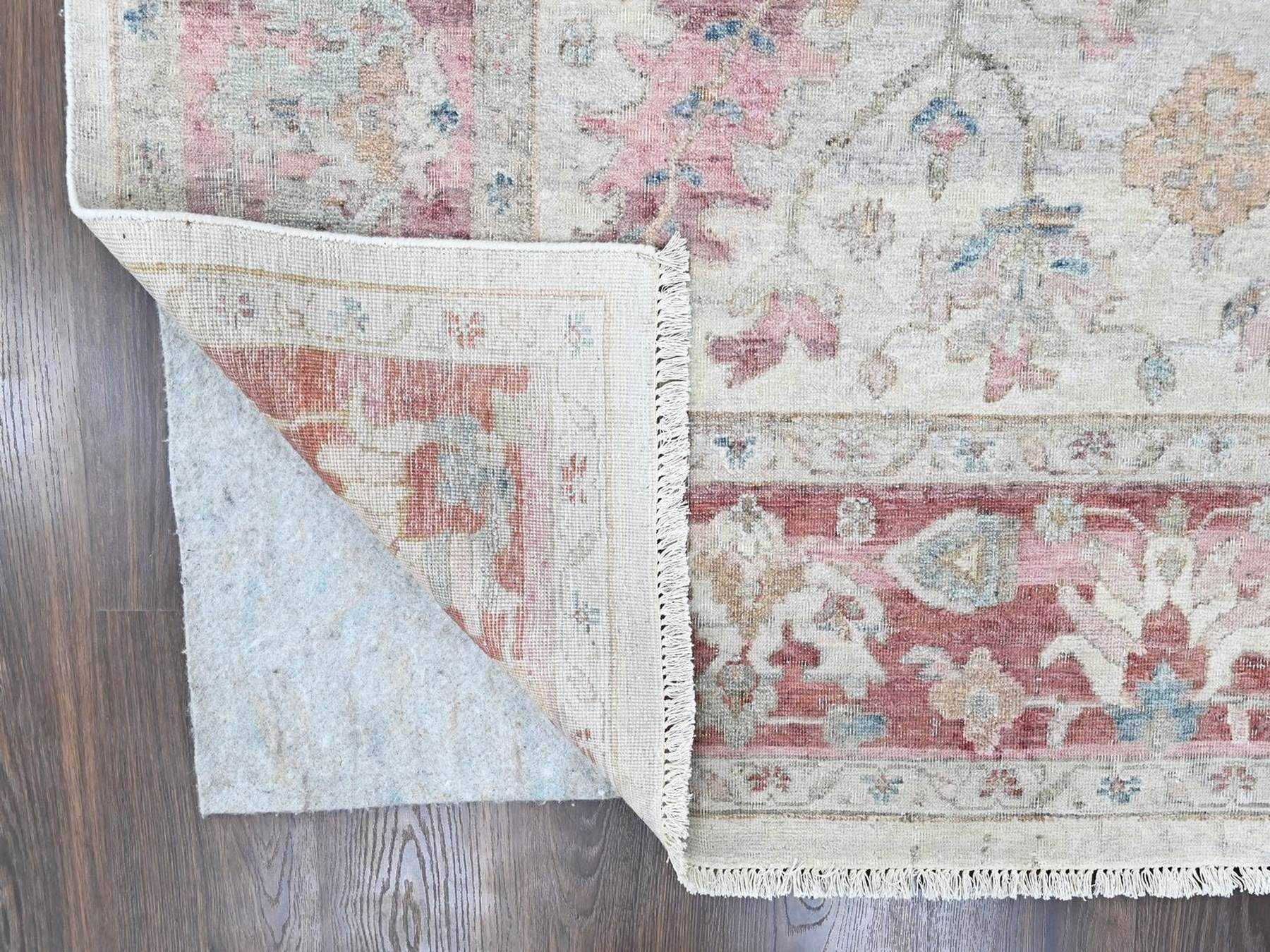 9'x11'10" Beige, Antiqued Persian Heriz All Over Design, Vegetable Dyes, Zero Pile, Distressed, Sheared Low, Hand Knotted, 100% Wool, Oriental Rug HR10545 - Image 4