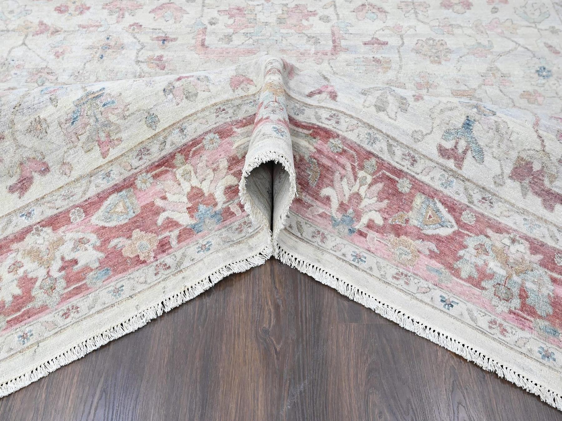 9'x11'10" Beige, Antiqued Persian Heriz All Over Design, Vegetable Dyes, Zero Pile, Distressed, Sheared Low, Hand Knotted, 100% Wool, Oriental Rug HR10545 - Image 5
