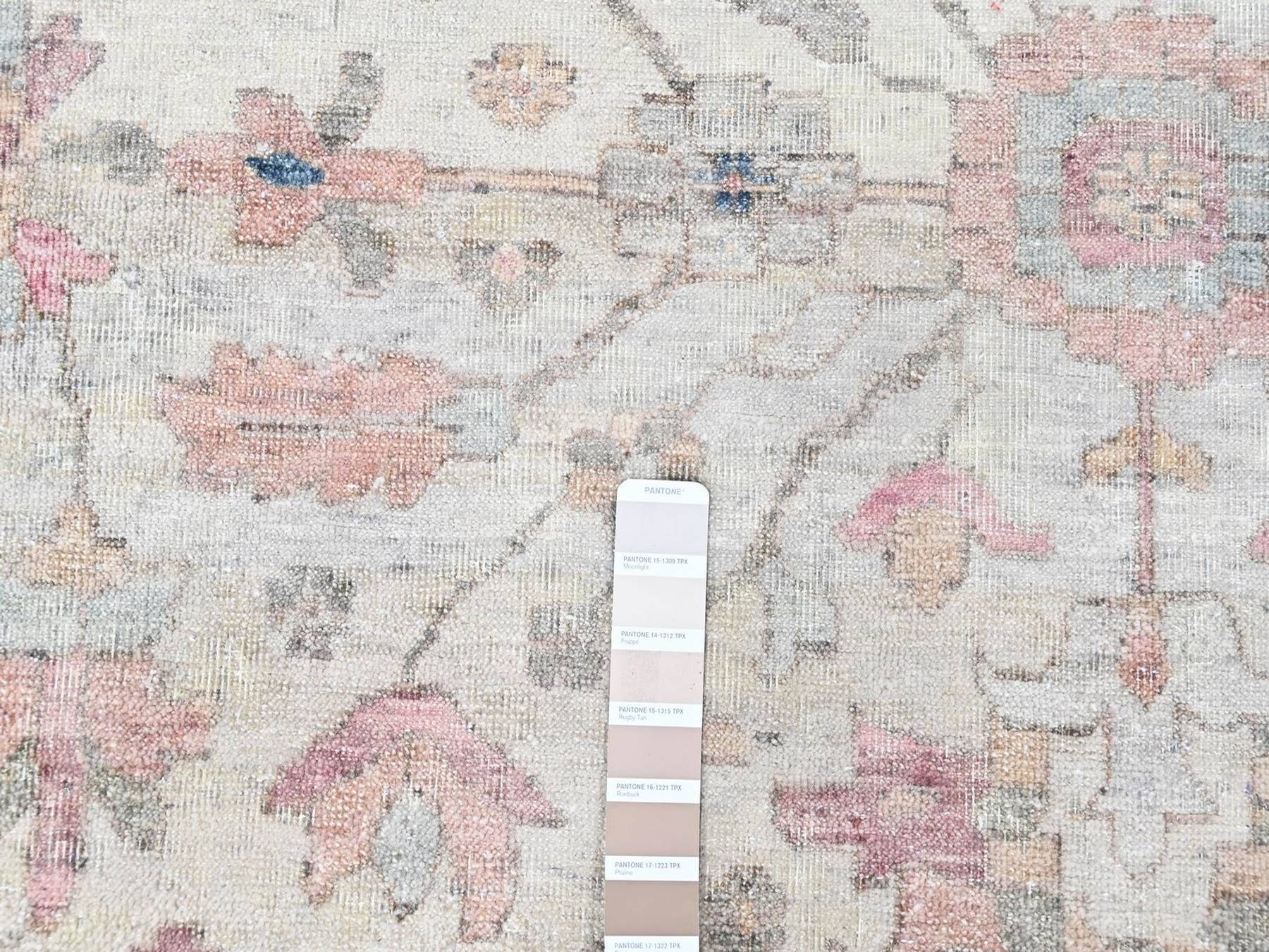 9'x11'10" Beige, Antiqued Persian Heriz All Over Design, Vegetable Dyes, Zero Pile, Distressed, Sheared Low, Hand Knotted, 100% Wool, Oriental Rug HR10545 - Image 7