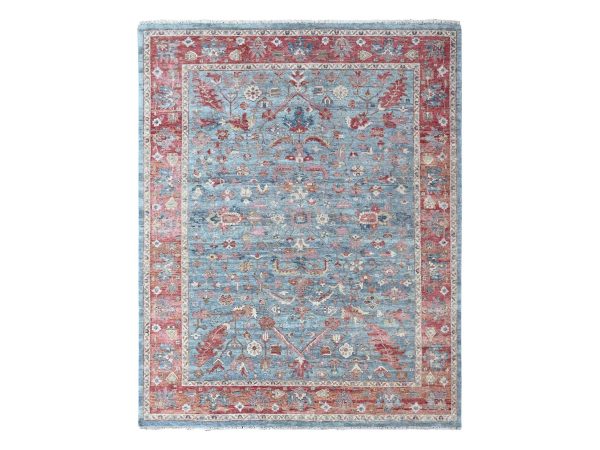 8'x9'10" Stone Blue, Antiqued Persian Heriz All Over Design, Vegetable Dyes, Zero Pile, Distressed, Sheared Low, Hand Knotted, 100% Wool, Oriental Rug HR10546